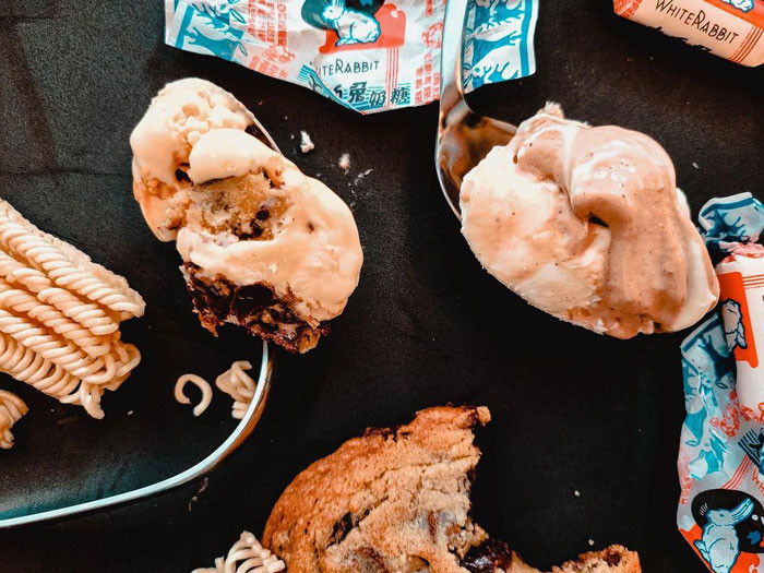 Sesame Gelato With Miso Caramel, Cookies, And Ramen