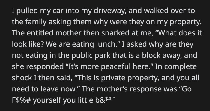 Their Impromptu Outdoor Shower Set the Family Running. The Parents Continued Screaming Profanities at the OP and Promised to 