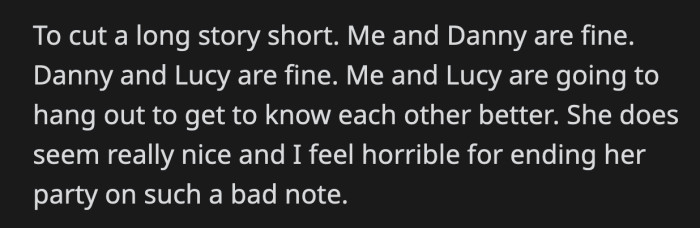 They all agreed to move past the issue. OP and Lucy will make an effort to get to know each other.
