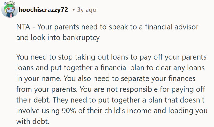 They are basically saying it is time to let the family budget walk on its own two feet instead of borrowing yours.