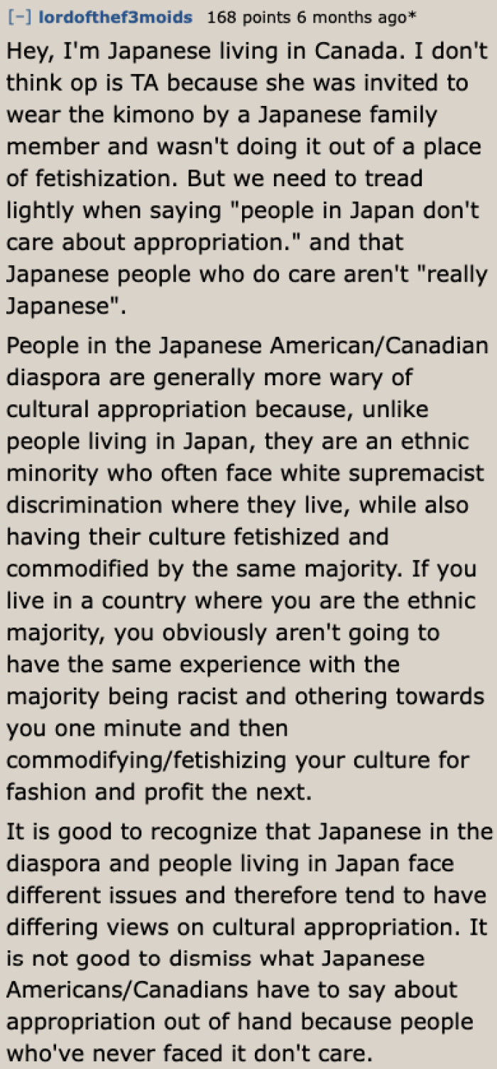 A Japanese person living outside their own country shared their take on the situation and cultural appropriation.