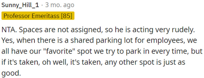 OP's colleague is rude because he does not respect the unassigned parking spaces