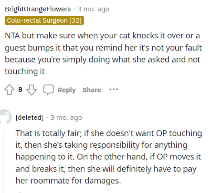 People came to the comments and were quite humorous in their responses regarding OP's roommate's requests.