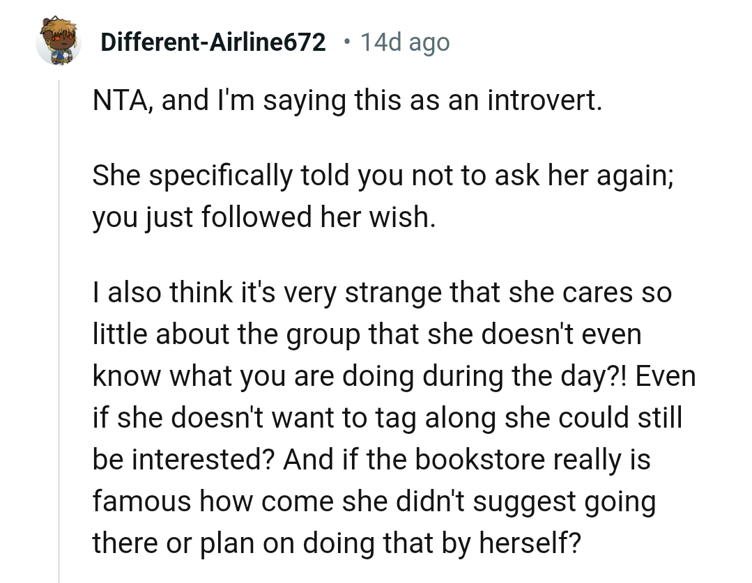 It's weird she cares so little about the group