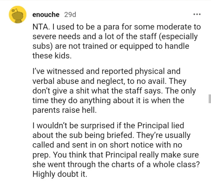 This redditor had witnessed and reported physical and verbal abuse