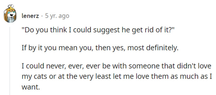 Love for the felines is non-negotiable, because who needs a partner that's allergic to purrs?