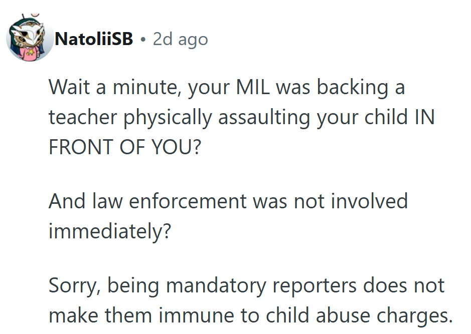The Disbelief Is Clear as the Commenter Points Out a Grandmother Defending the Teacher While the Mother Stood Right There.