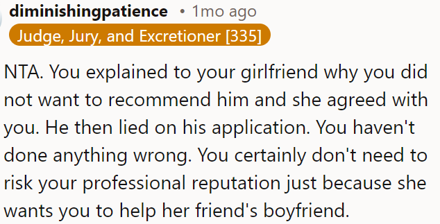 OP shouldn't risk his professional reputation to help him.