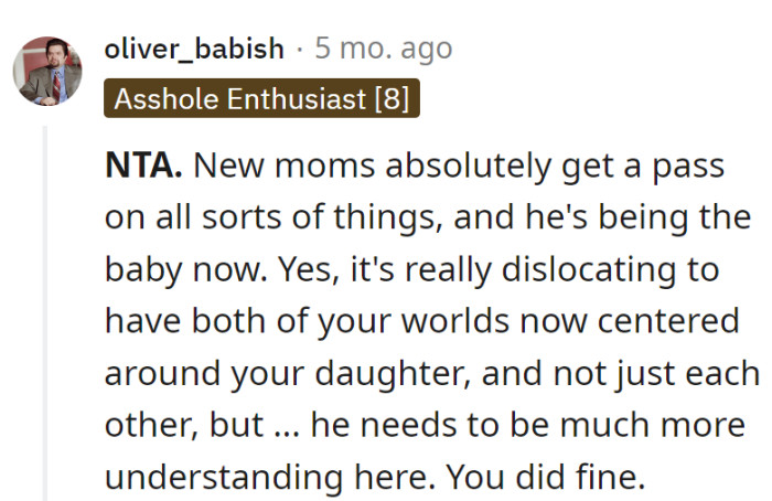 Seems the diaper duty extends beyond the baby! Adjusting to the new 'center of the universe' might need a few more diaper changes—for him.