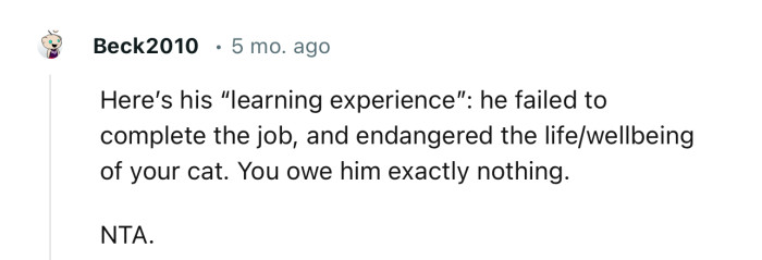“You owe him exactly nothing. NTA”