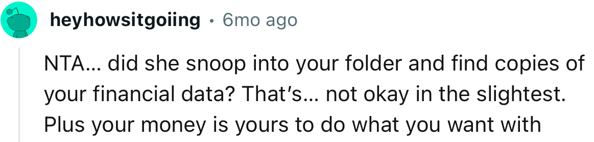 “Did She Snoop Into Your Folder and Find Copies of Your Financial Data? That’s… Not Okay.”