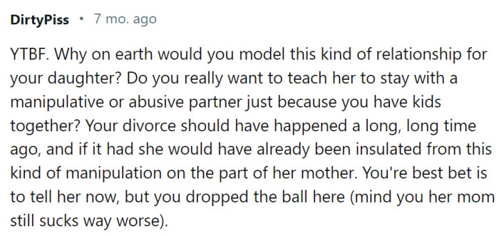 What would his daughter learn from the full truth?