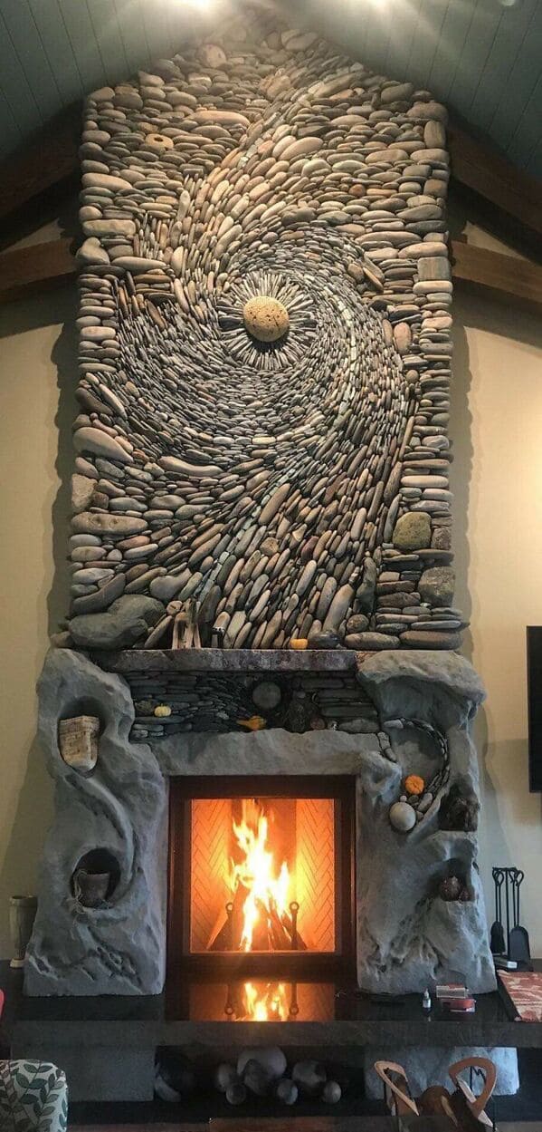 42. “Natural Stone Fireplace”