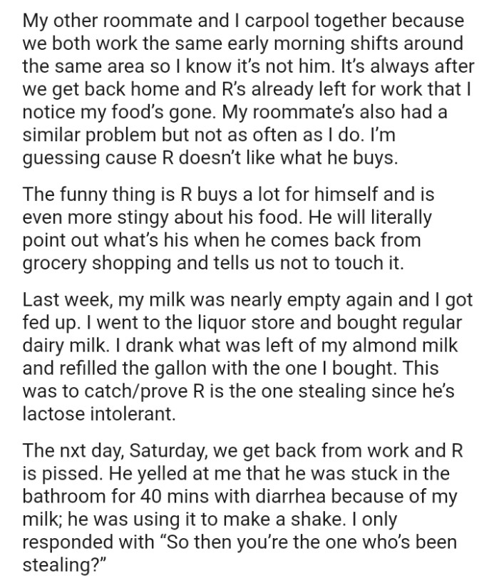 The funny thing is R buys a lot for himself and is even more stingy about his food