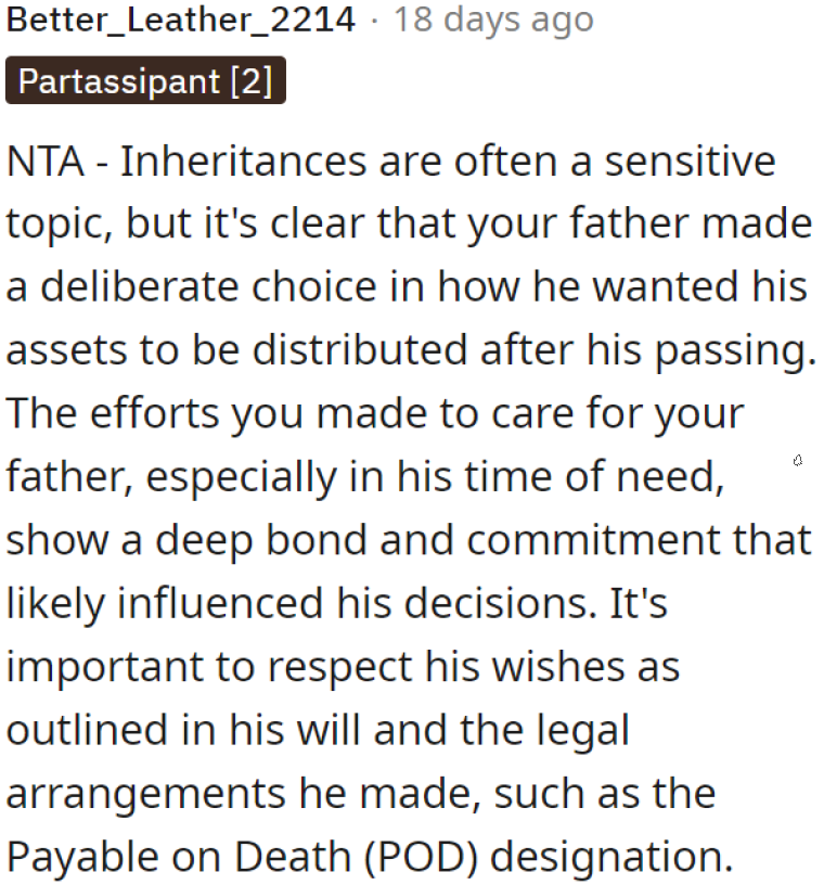 At this point, what the OP can do is try to respect her dad's wishes.