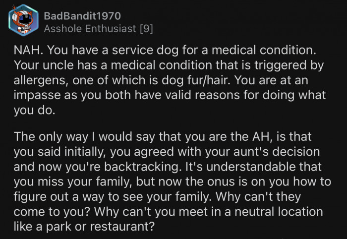 OP never backtracked on their decision and just misses their family.