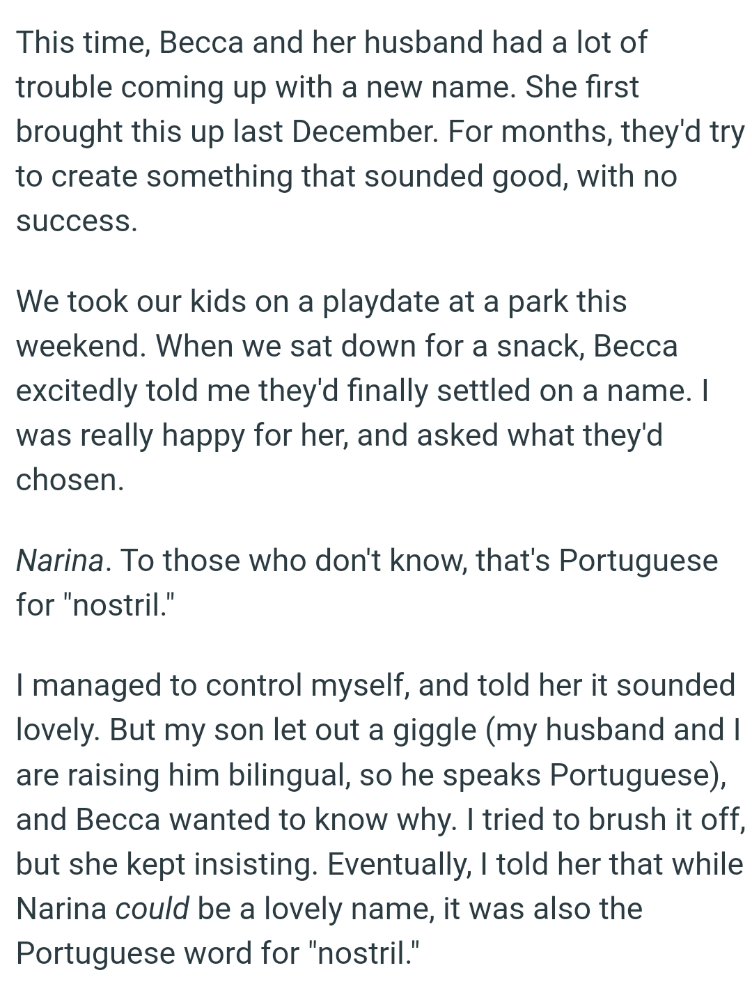 OP Was Really Happy for Her and Asked What They'd Chosen