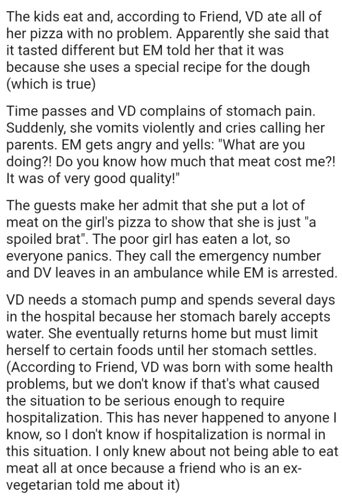 The emergency number is called, and the girl leaves in an ambulance while the entitled mom is arrested.