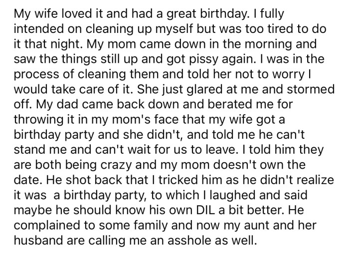 OP's dad claimed he tricked him and didn't mention the party was a birthday celebration.