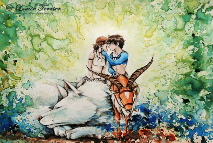 6. Princess Mononoke Indian Ink Painting By Louise Terrier