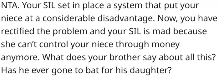 3. Her sister-in-law rigged the system in favor of her daughter.