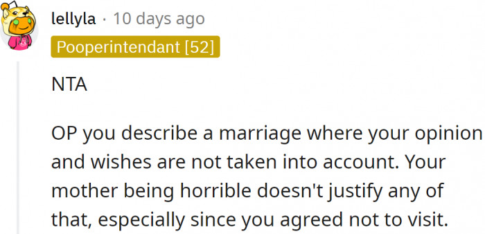 Obviously, his opinion doesn't matter to his wife: