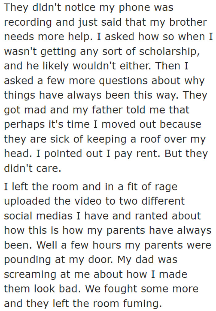 He confronted his parents while recording the entire conversation on his phone.