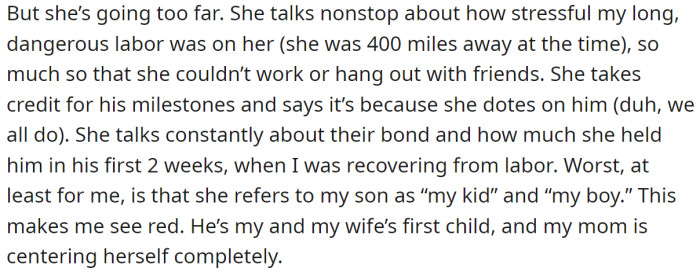 Now, she calls the OP's son 'my kid' or 'my boy,' and that upsets the OP: