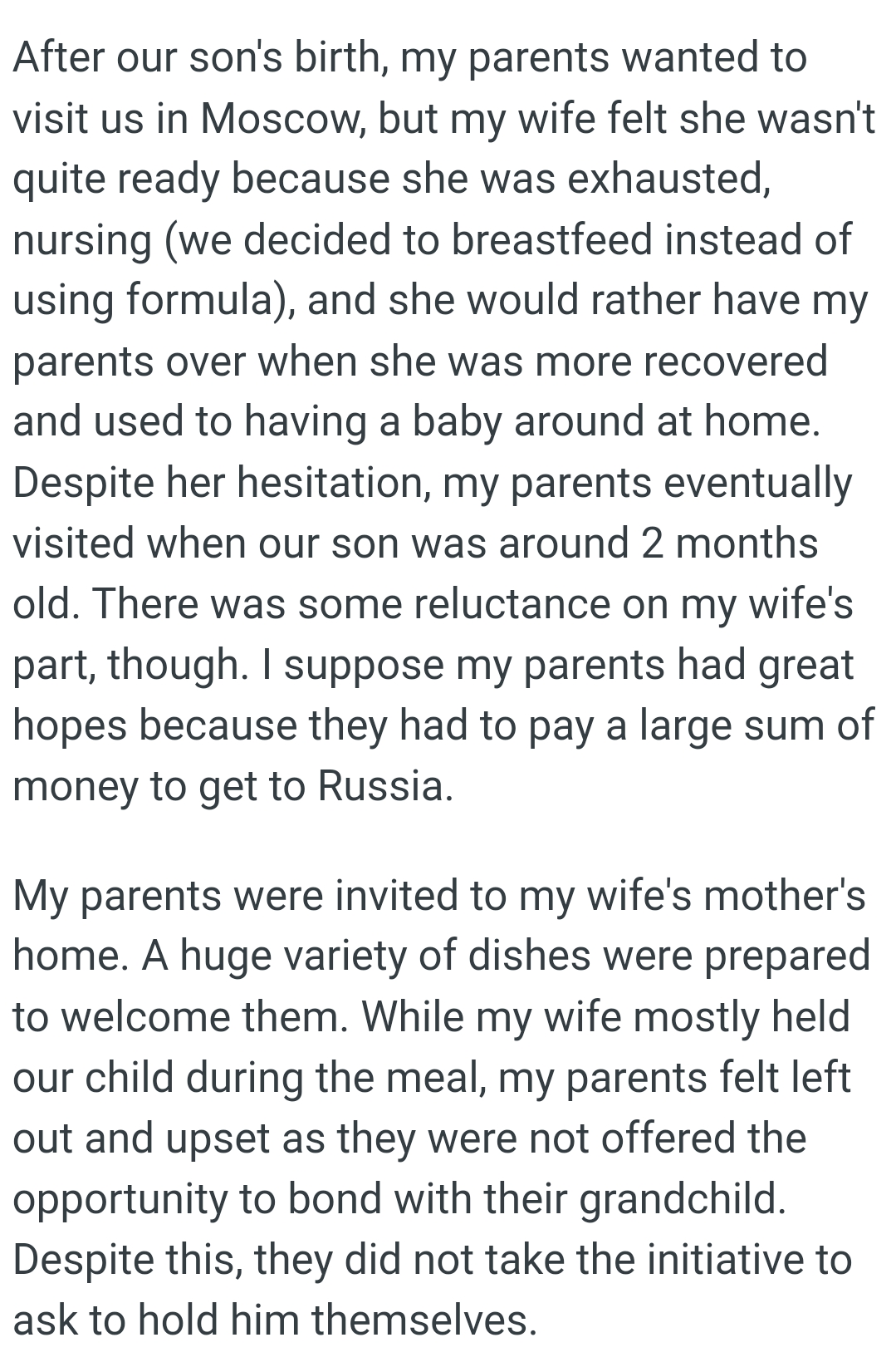 OP's Parents Eventually Visited When Their Son Was Around 2 Months Old