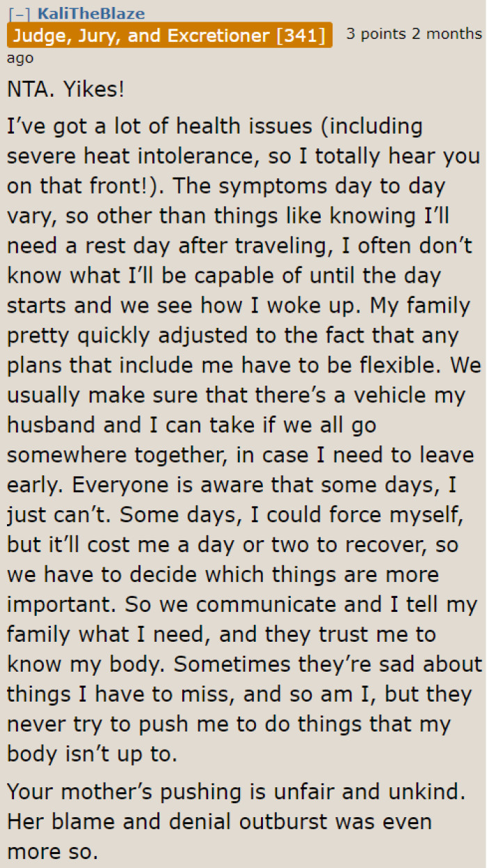 If only the OP's family were as understanding as this user's.