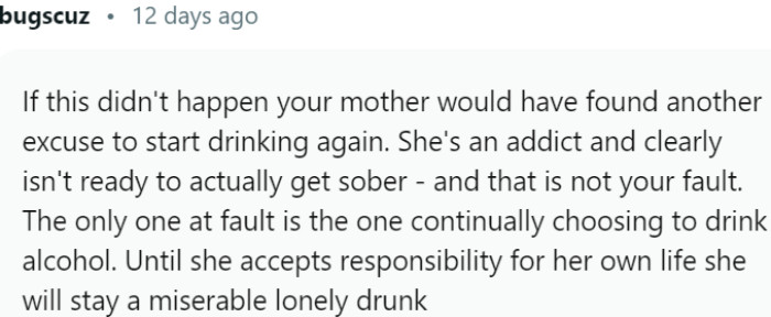 OP is not to blame for her choices