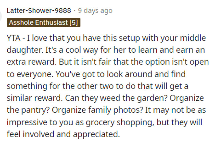 It isn't fair that she doesn't allow her other kids to do the same thing, and this creates a problem for most people.