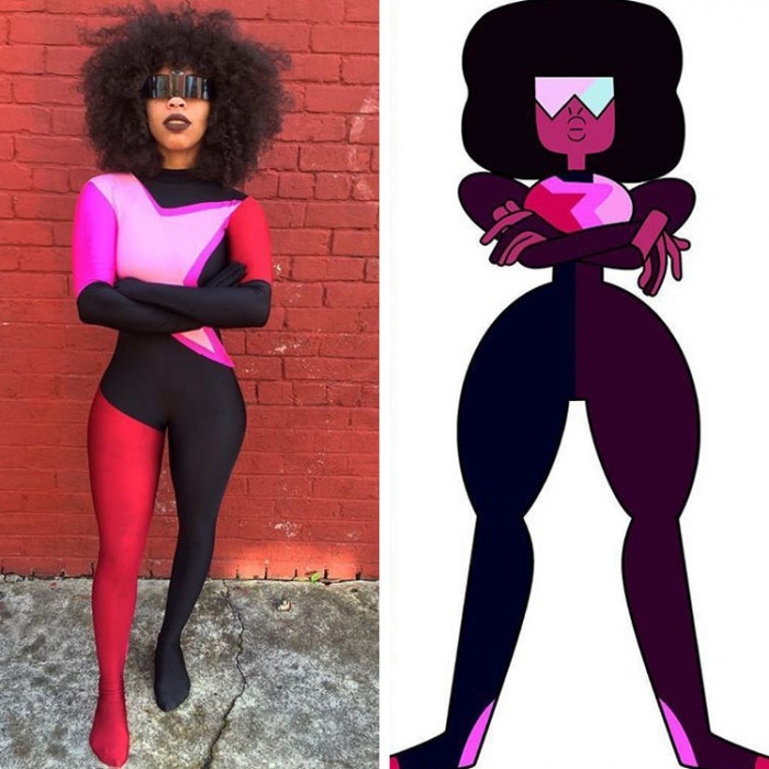 14. This is Kiera Please cosplaying as the character Garnet from Steven Universe