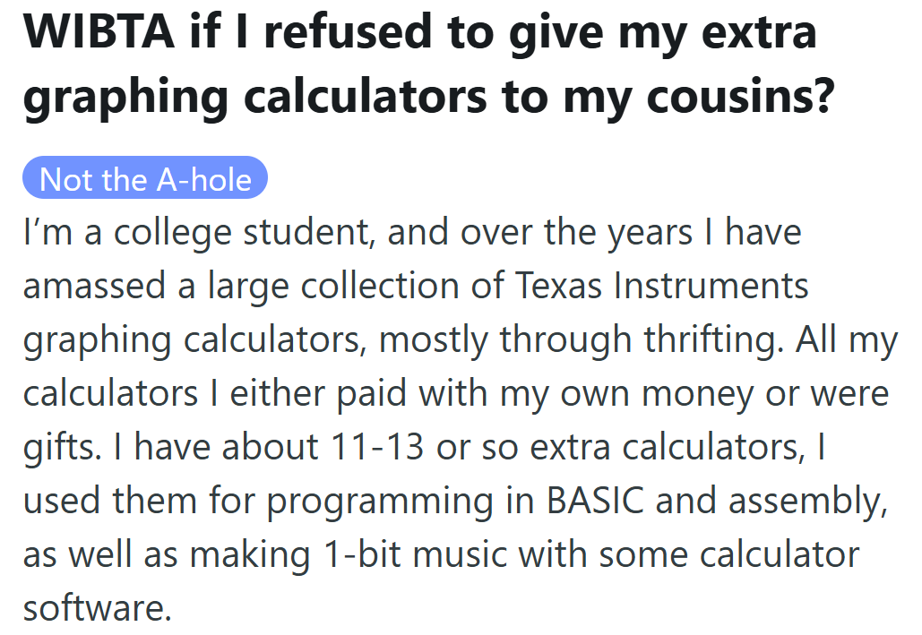 A college student’s thrifted calculator hobby turned into an unexpected family feud.