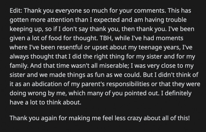 OP received a lot of supportive comments on her post and Redditors made a lot of good points that gave OP a lot to think about