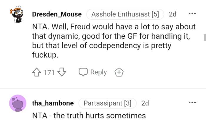 It is good for the girlfriend, as she handled it in the best way possible