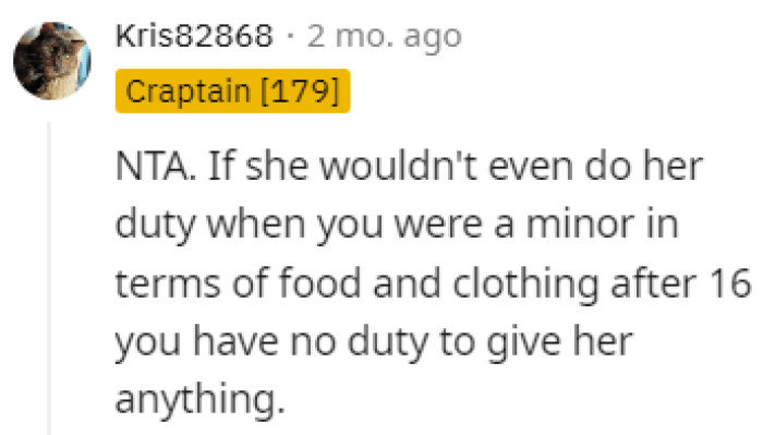 OP has no obligation towards her