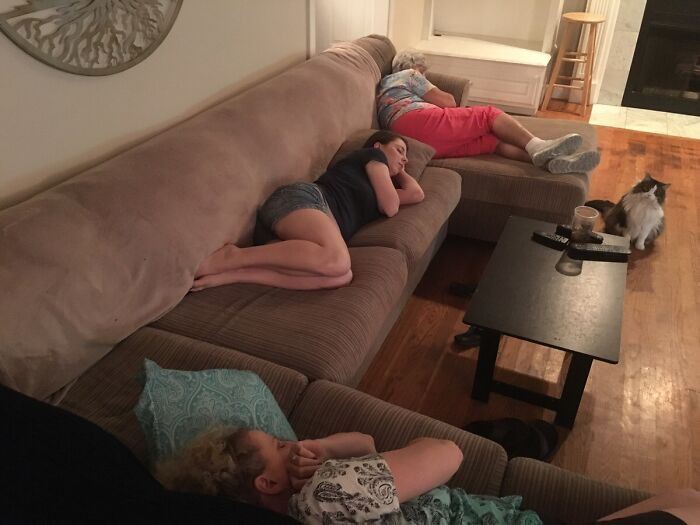 "My Wife Loves To Take A Nap Whenever Possible. Her Mom And Grandma Came To Town To Visit, And Now I Can See Where She Gets It From"