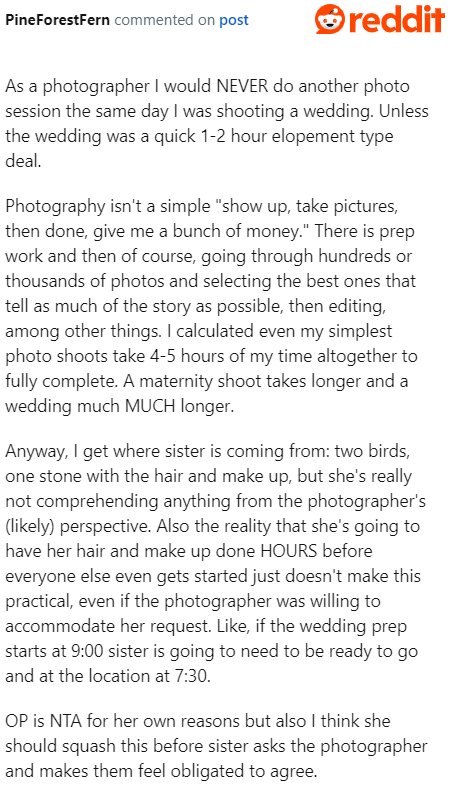 Even a photographer sided with the OP. There's prep work to be done when it comes to this type of photography.