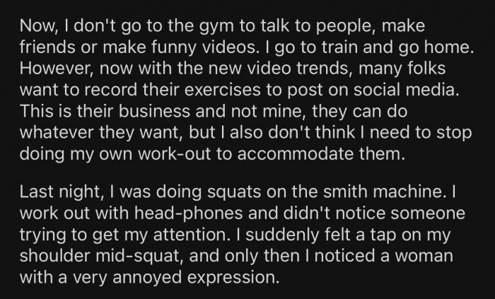 OP mainly goes to the gym to work out, and they're not interested in anything else.