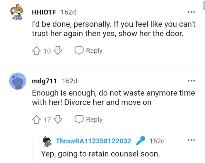This Redditor says the OP shouldn't waste any more time with his wife.