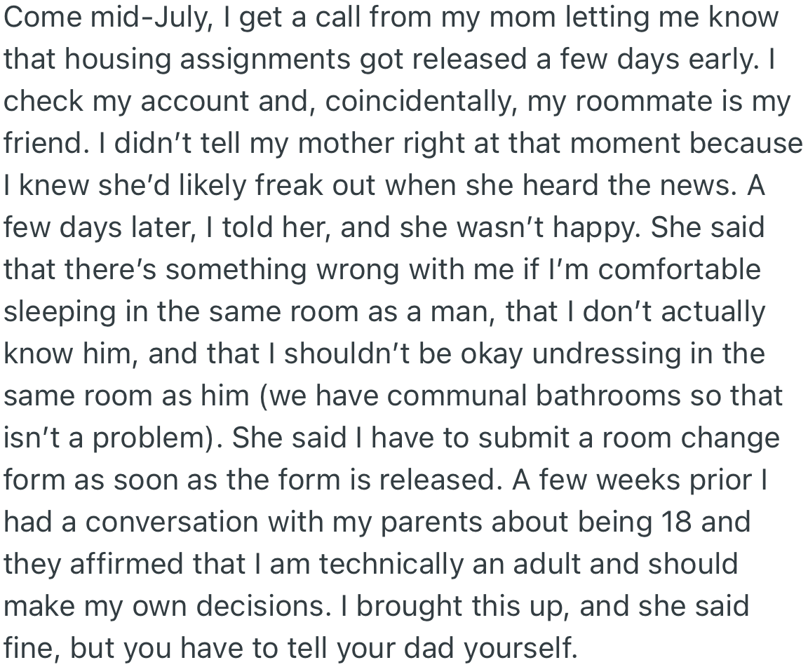 Coincidentally, OP and her gay friend were paired, but her mother was not comfortable with the idea. OP recalled a previous conversation with her parents where they gave her permission to make her own decisions.