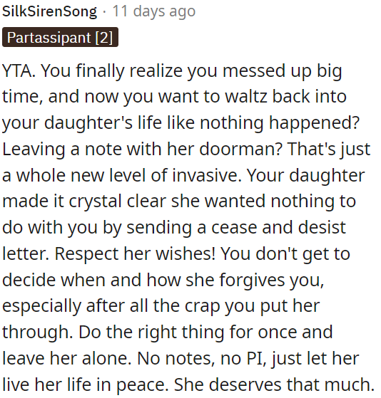 She made it clear she wants nothing to do with OP.