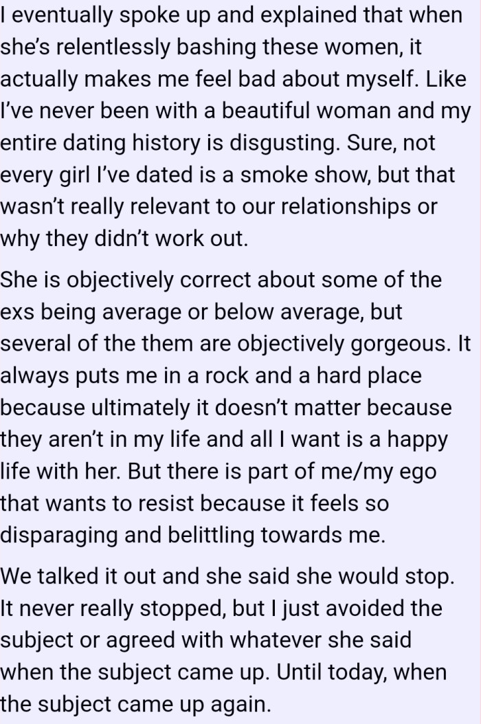 OP eventually spoke up, and his wife promised to stop, but she never really kept her word