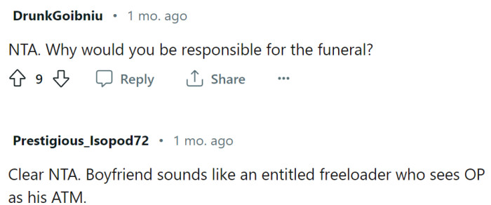 Why would OP be responsible for the funeral?