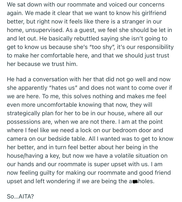 Further efforts to help their roommate’s girlfriend familiarize herself with them turned out poorly, and now there is tension in the household.