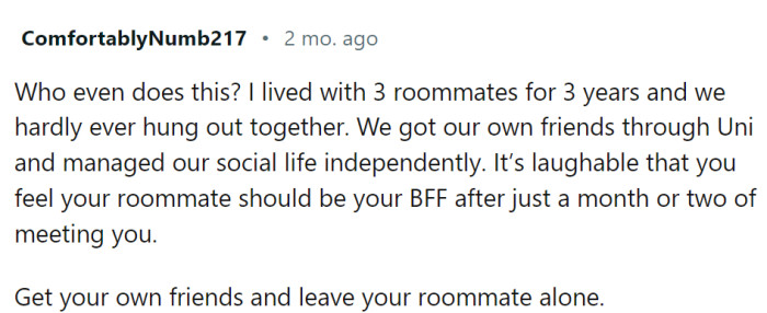 OP has really unrealistic expectations of roommates