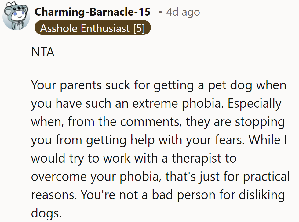 NTA. Their parents messed up by getting a dog with such a phobia and blocking help.