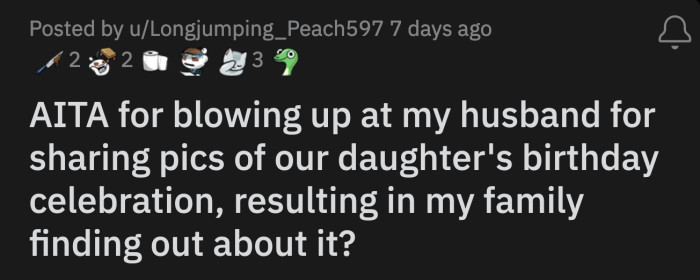 Her mom confessed to seeing her granddaughter's birthday pictures posted by OP's husband