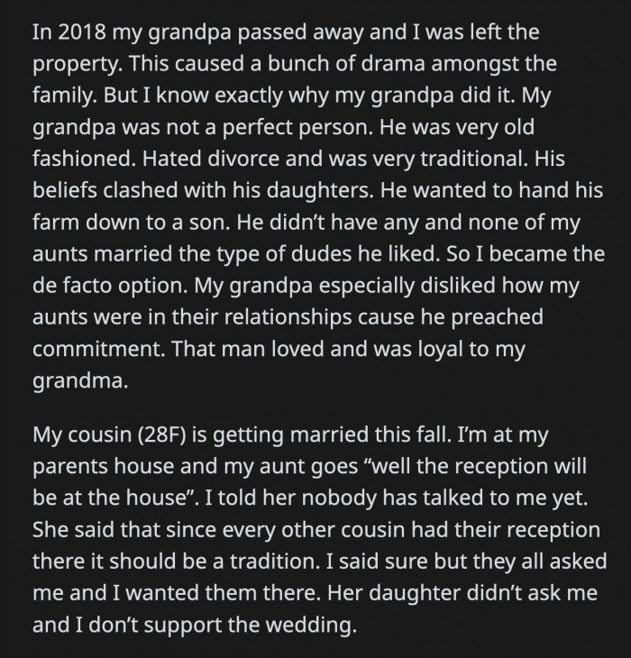 OP said he agreed to the others because he was asked prior to the event and he liked his other cousins. On top of that, he doesn't support this wedding at all.